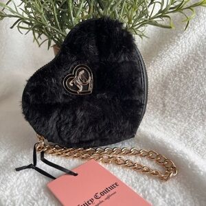 Juicy Couture Let’s Get Cozy Faux Fur Heart Wristlet Black Liquorice NWT